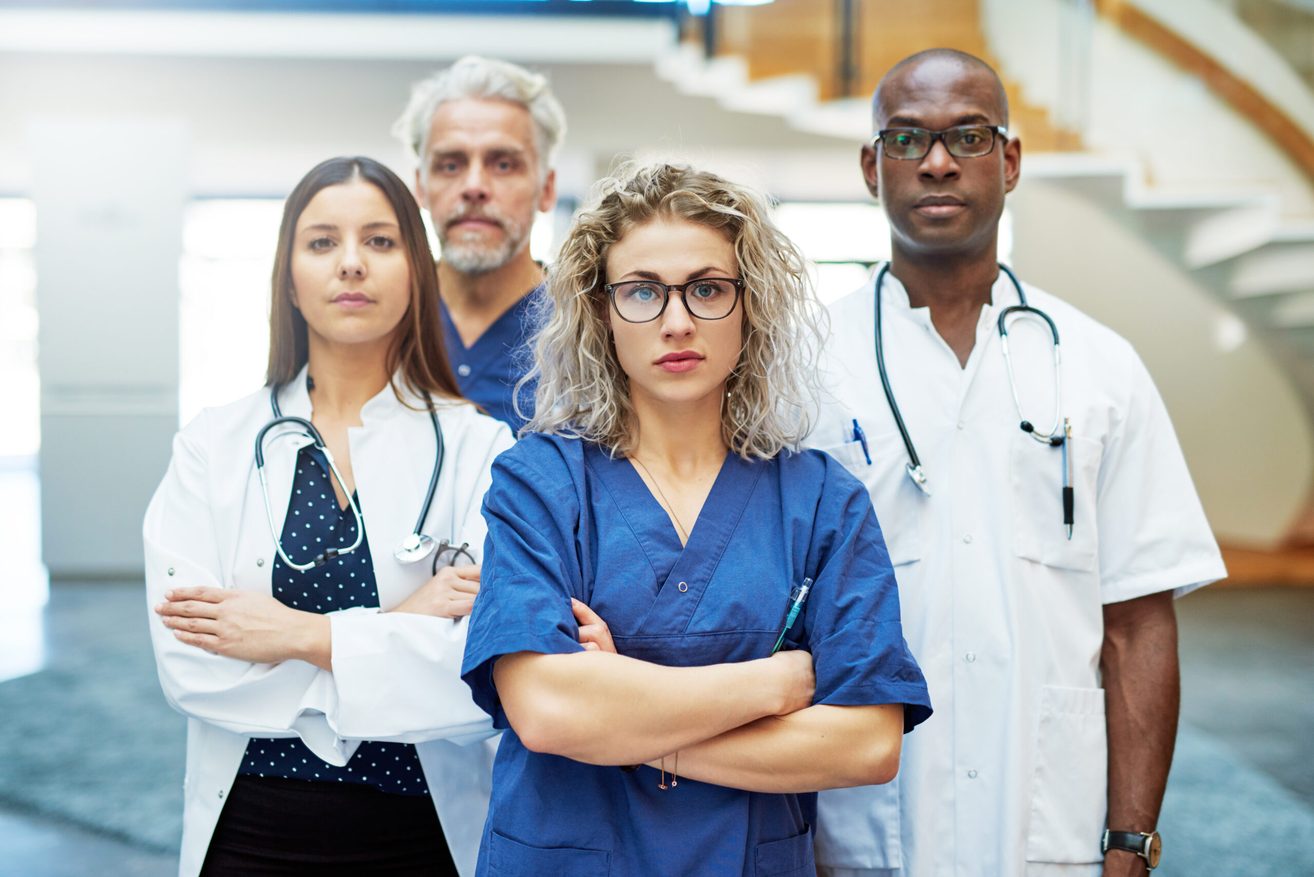 The medicine workers standing in a clinic